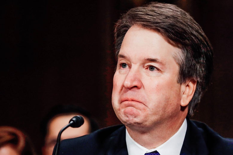 Brett Kavanaugh frowns during his testimony.